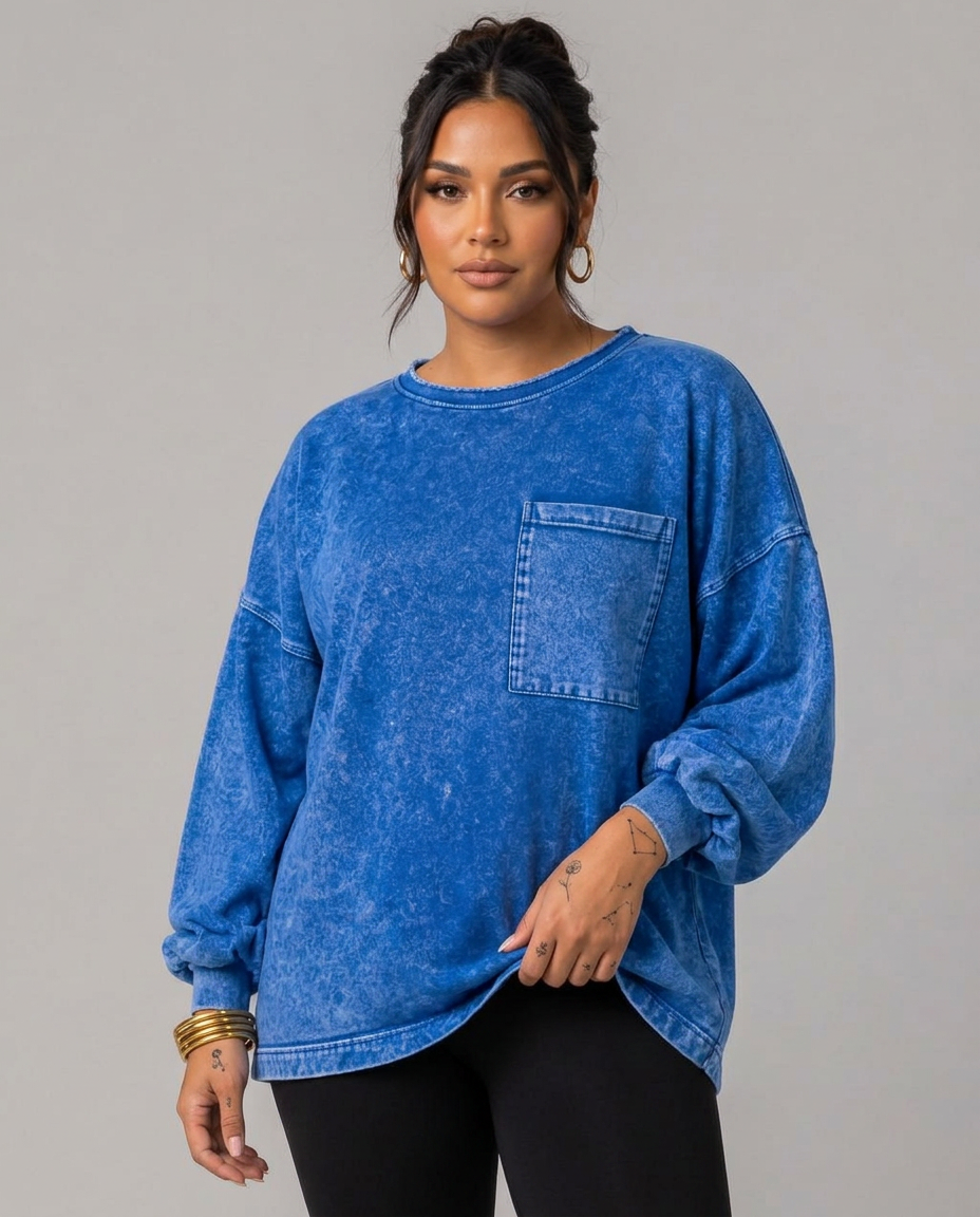 ACID WASH POCKET SWEATSHIRT