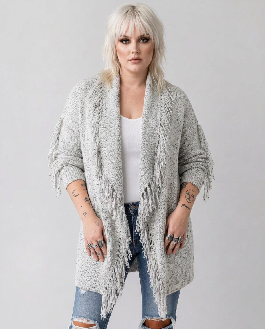SPECKLED FRINGE CARDIGAN