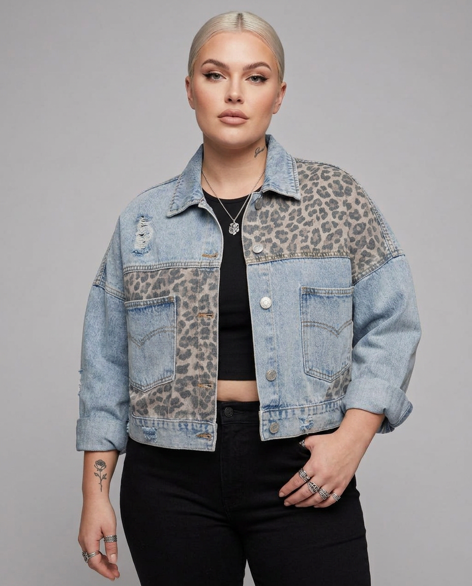 LEOPARD PANEL DENIM JACKET