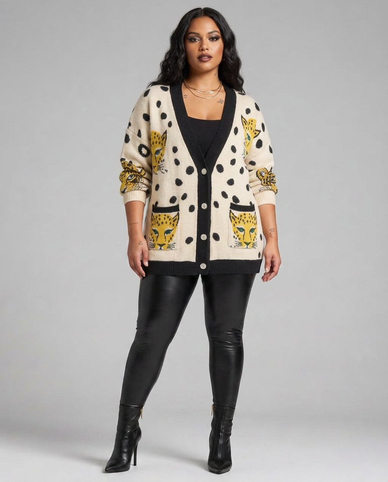 LEOPARD FACE KNIT CARDIGAN