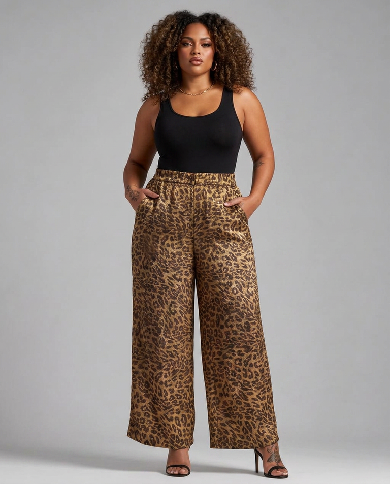 LEOPARD SATIN WIDE-LEG PANT
