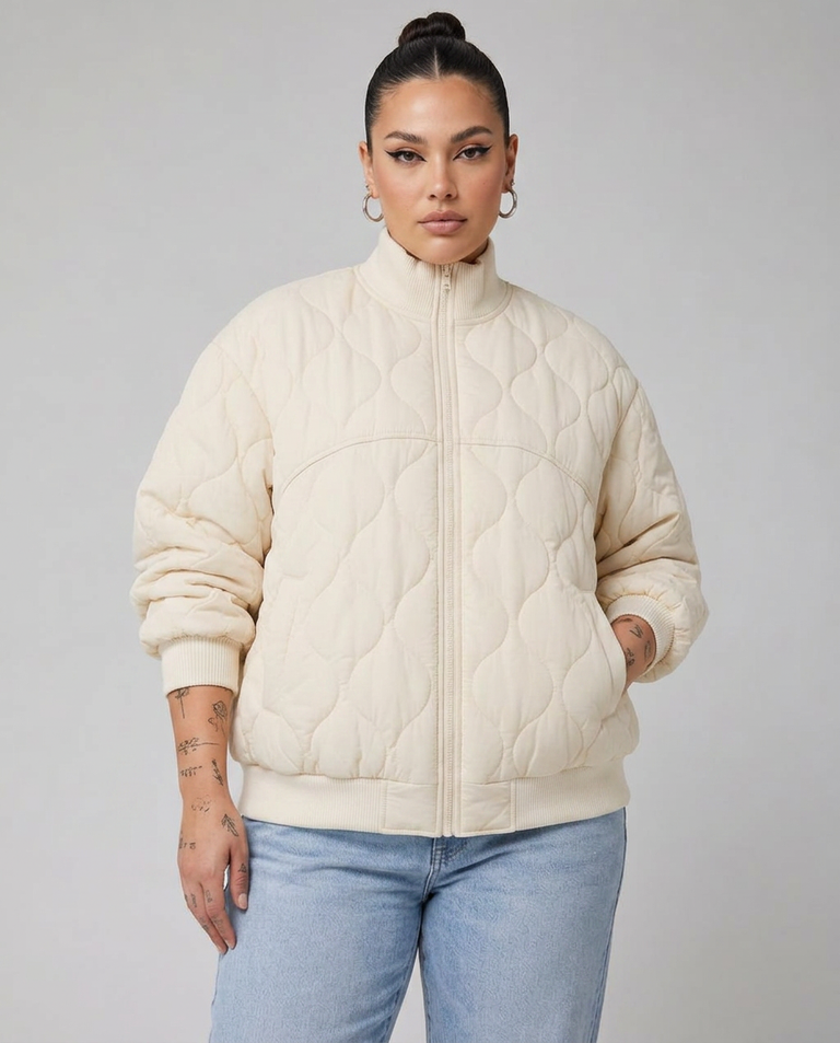 QUILTED CREAM BOMBER