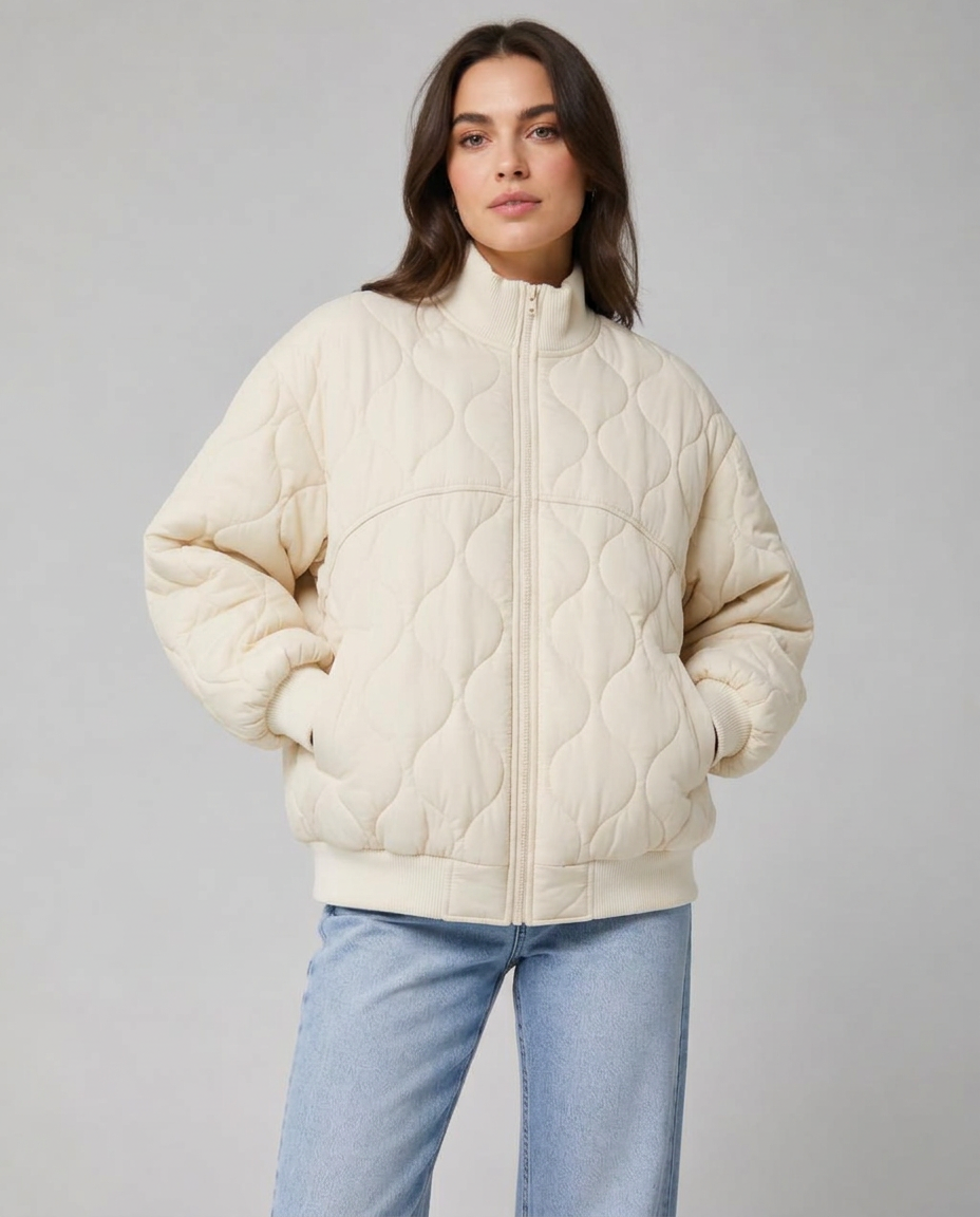 QUILTED CREAM BOMBER