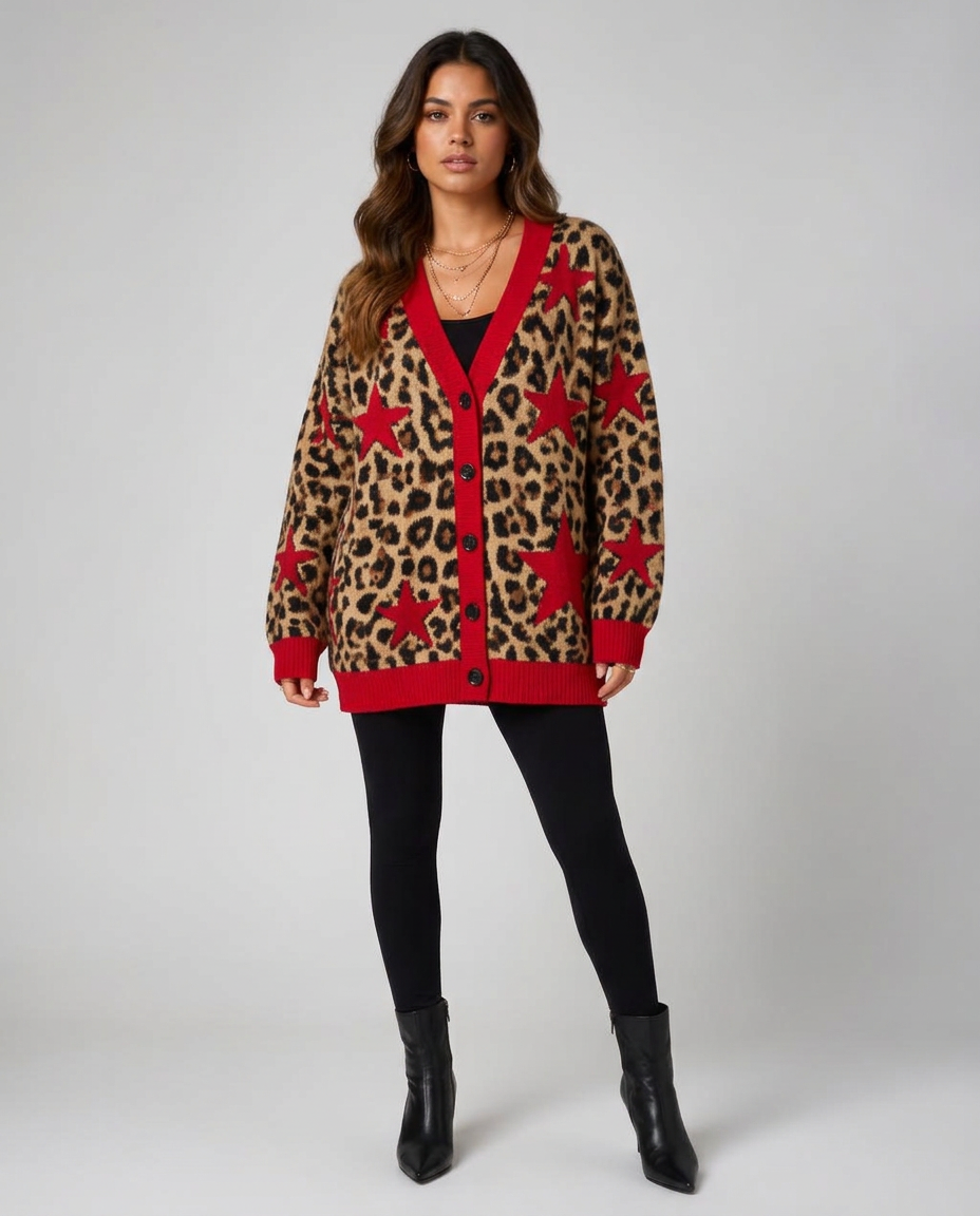 RED STAR LEOPARD CARDIGAN