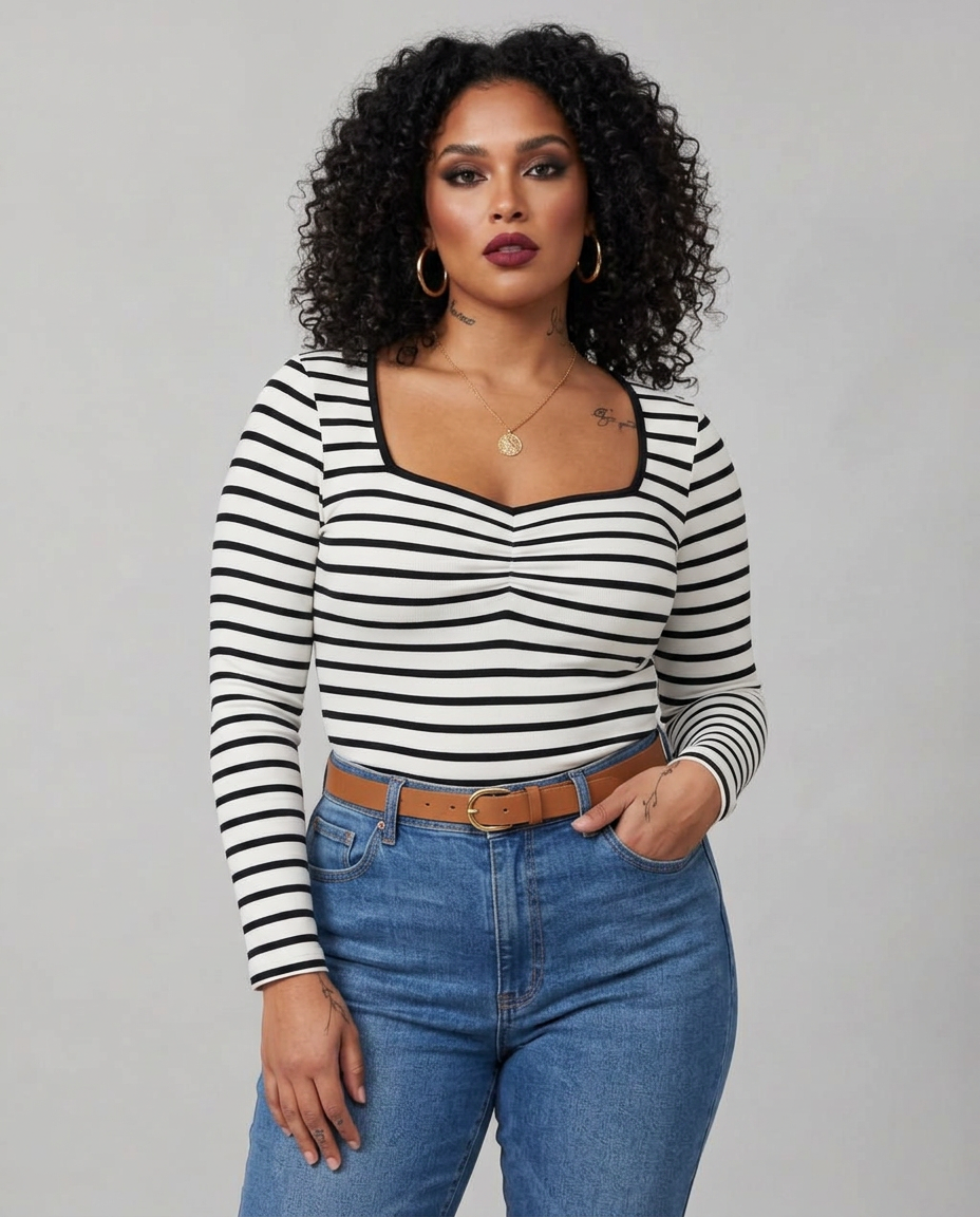 STRIPE SQUARE NECK TOP